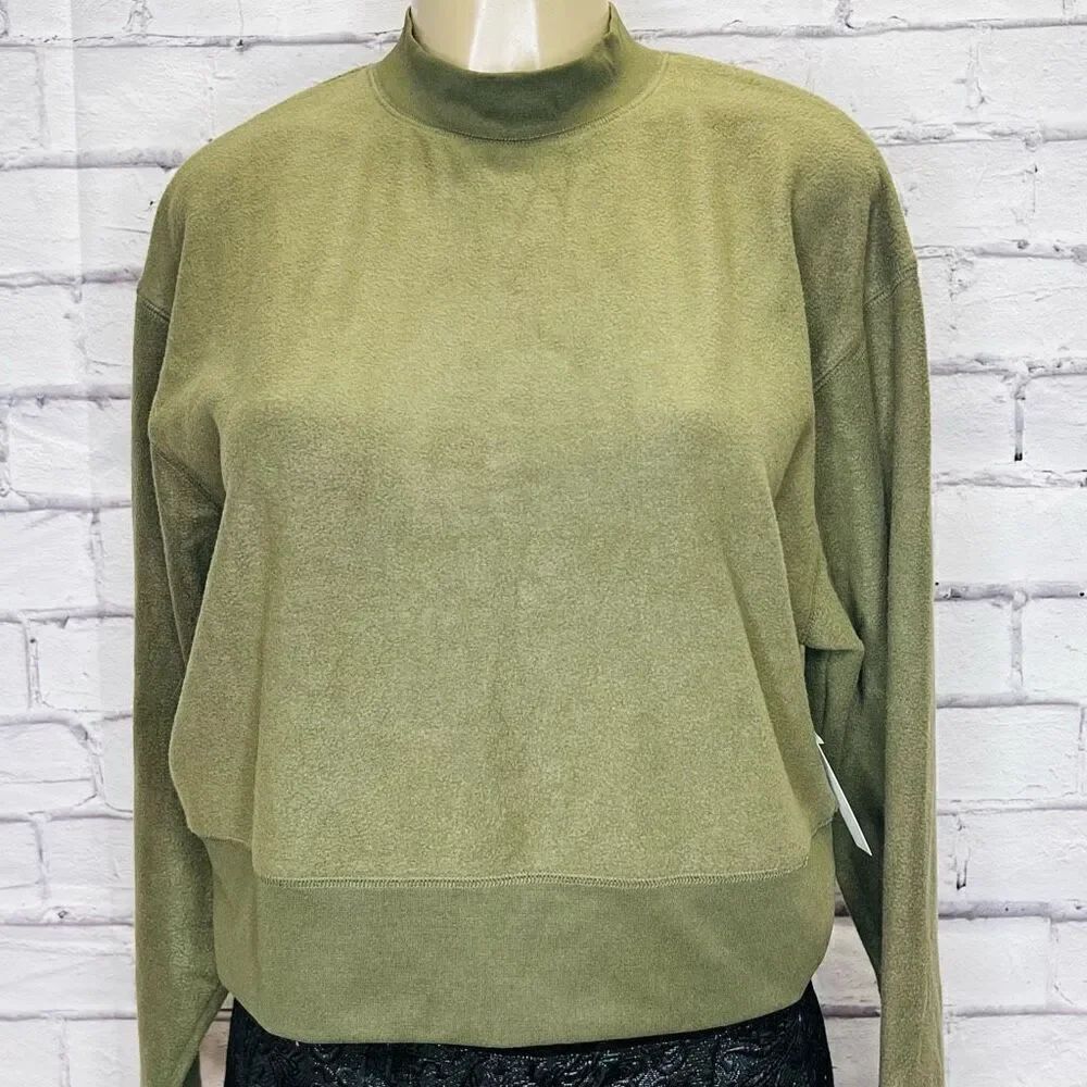 Abound Women's Olive Night Mock Neck Cozy Fleece Long Sleeve Pullover Small NWT